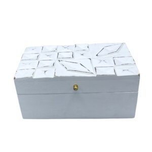 Elegant vintage multi-purpose box with white diamond pattern, perfect for storage.