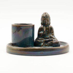 Ceramic blue Buddha incense plate designed for mindful living and relaxation.