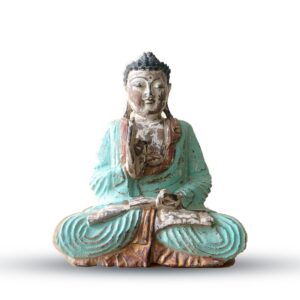 Hand carved vintage mint Buddha statue, perfect for meditation and home decor.