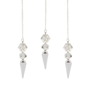 Three-piece crystal quartz pendulum with a modern geometric design.