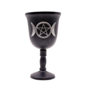 Iron goblet featuring the Triple Moon symbol and central Pentagram design.