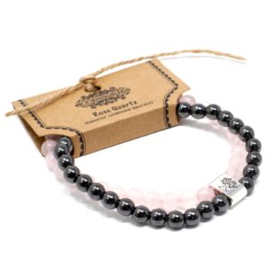 Rose Quartz magnetic gemstone bracelet with elastic for comfortable wear.