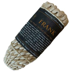 Rope incense sticks with a calming aroma of frankincense.