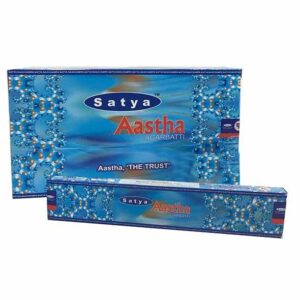 Aastha Incense sticks in a blue pack, perfect for creating a calming atmosphere.