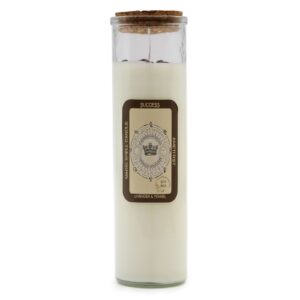 Soy wax candle with amethyst gemstones and lavender fennel fragrance.