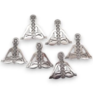 Polished aluminum incense holder featuring seven chakra designs.