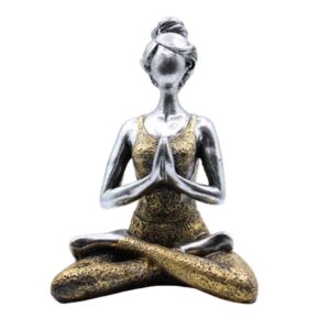 Elegant silver and gold yoga lady figure, perfect for home decor.