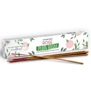 Rose-scented plant-based masala incense sticks in a decorative box.