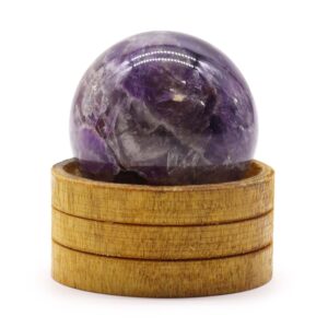 50mm African Amethyst gemstone sphere with a stand, perfect for home decor.