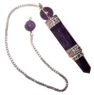 Amethyst pendulum with silver chain and gemstone bead for dowsing
