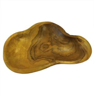 Hand-carved teak root bowl with unique abstract shape, perfect for display or serving.