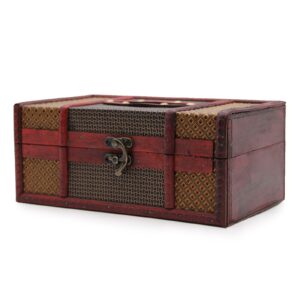 Vintage trunk-style tissue box with brass fittings and colonial charm.