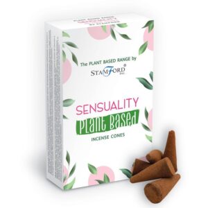 Aromatic plant-based incense cones in a decorative box for a calming atmosphere.