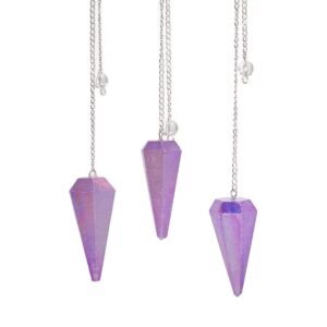 Aurora crystal pendulum in purple with a soft violet shimmer, 4cm size.
