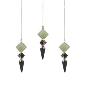 Three-piece pendulum featuring black agate, green aventurine, and tiger eye stones.