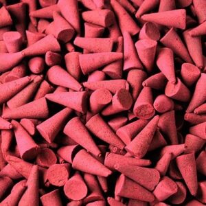 Bulk incense cones in vibrant colours with an exotic Dragons Blood fragrance.