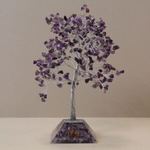 Amethyst gemstone tree with an organite base, perfect for home decor.