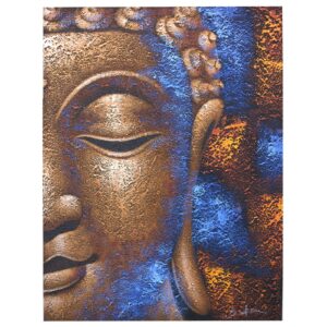 Handmade Buddha painting with a copper face, showcasing intricate details.