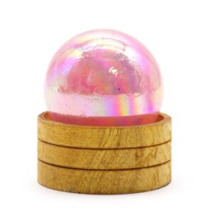 50mm rose quartz titanium aura gemstone sphere with a stand.