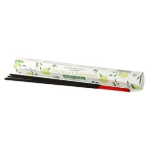 Plant based incense sticks with citronella and lemongrass fragrance.