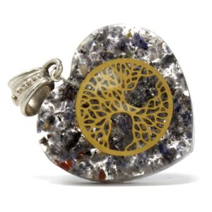 Orgonite Power Pendant featuring the Heart Tree of Life design with gemstone chips.
