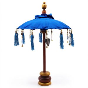 Handcrafted blue Bali home decor parasol, perfect for tabletop accents.