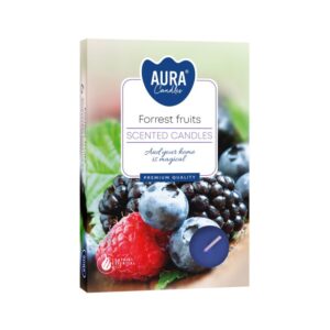 Set of 6 tealights in Forest Fruits scent for a calming atmosphere.
