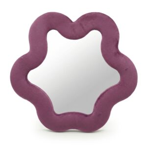 Mauve Soft Squiggly Star Mirror with plush velvet frame and wavy shape.