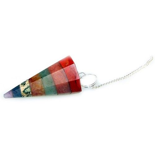 Unique 7 slice pendulum with various gemstones and silver chain.