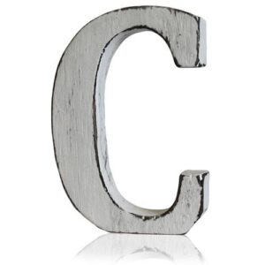 Handmade white letter 'C' from mango wood with a rustic finish.