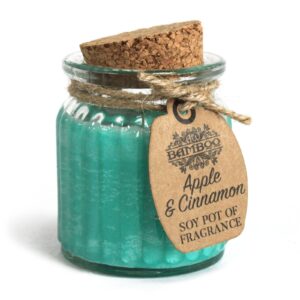 Soy candle pot with apple and cinnamon scent in a glass jar with cork lid