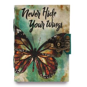 Leather notebook with deckle-edge paper featuring inspirational quote.