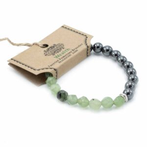 Faceted gemstone bracelet featuring polished jade beads with a sparkling finish.