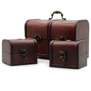 Set of three vintage-style trinket boxes with brass fittings and colonial charm.