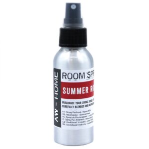 100ml room spray in a clear bottle with a floral design, featuring Summer Rose scent.