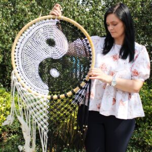 Extra large Ying Yang Bali dream catcher with intricate design for home decor.