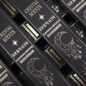 Handcrafted Sandalwood smudge incense sticks with tourmaline chipstones.