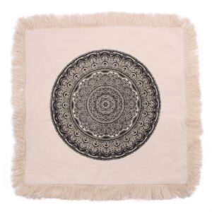 Black traditional mandala cushion, perfect for home decor and relaxation.