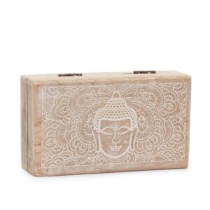 Whitewashed Buddha face box, perfect for home decor or thoughtful gifting.