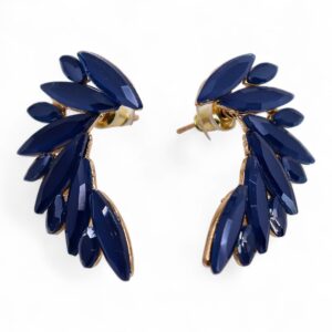 Royal Blue Vintage Glass Earrings with Angel Wings design, shimmering in light.