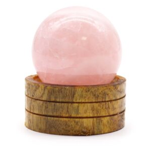 50mm rose quartz gemstone sphere with a stand, perfect for home decor.