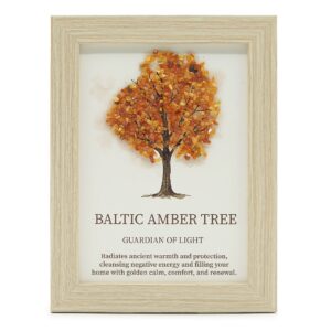Decorative Tree of Life picture with Baltic amber chips in warm golden tones.