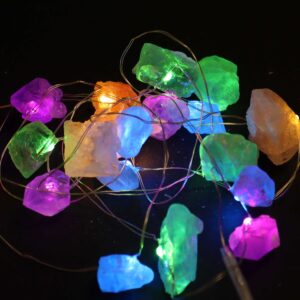 LED light strings featuring 20 mixed gemstone rocks for a warm glow.