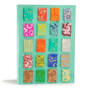 Teal Lokta Mini Tiles Notebook with colourful patterns and bookmark