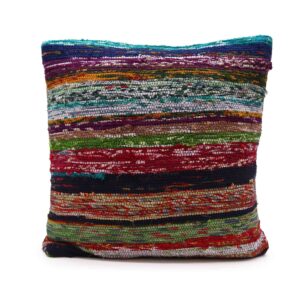 Aqua blue rag rug cushion cover with a textured design for home decor.