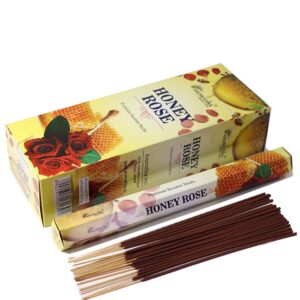 Aromatika Charcoal Free Hex Incense sticks in Honey Rose packaging