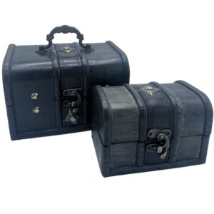 Set of two grey treasure chests for storage and decor.