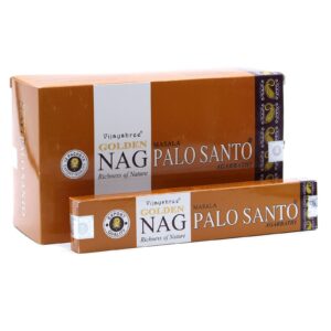 Golden Nag Palo Santo incense sticks in a decorative packaging.
