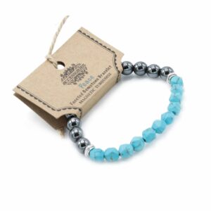 Faceted gemstone bracelet featuring polished turquoise beads with a sparkling finish.