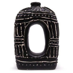 Handcrafted chocolate oval donut vase from Lombok, perfect for home decor.